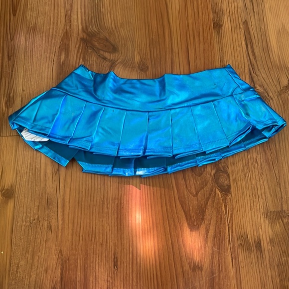 Metallic Blue Micro Mini Pleated Skirt Small - Picture 2 of 8
